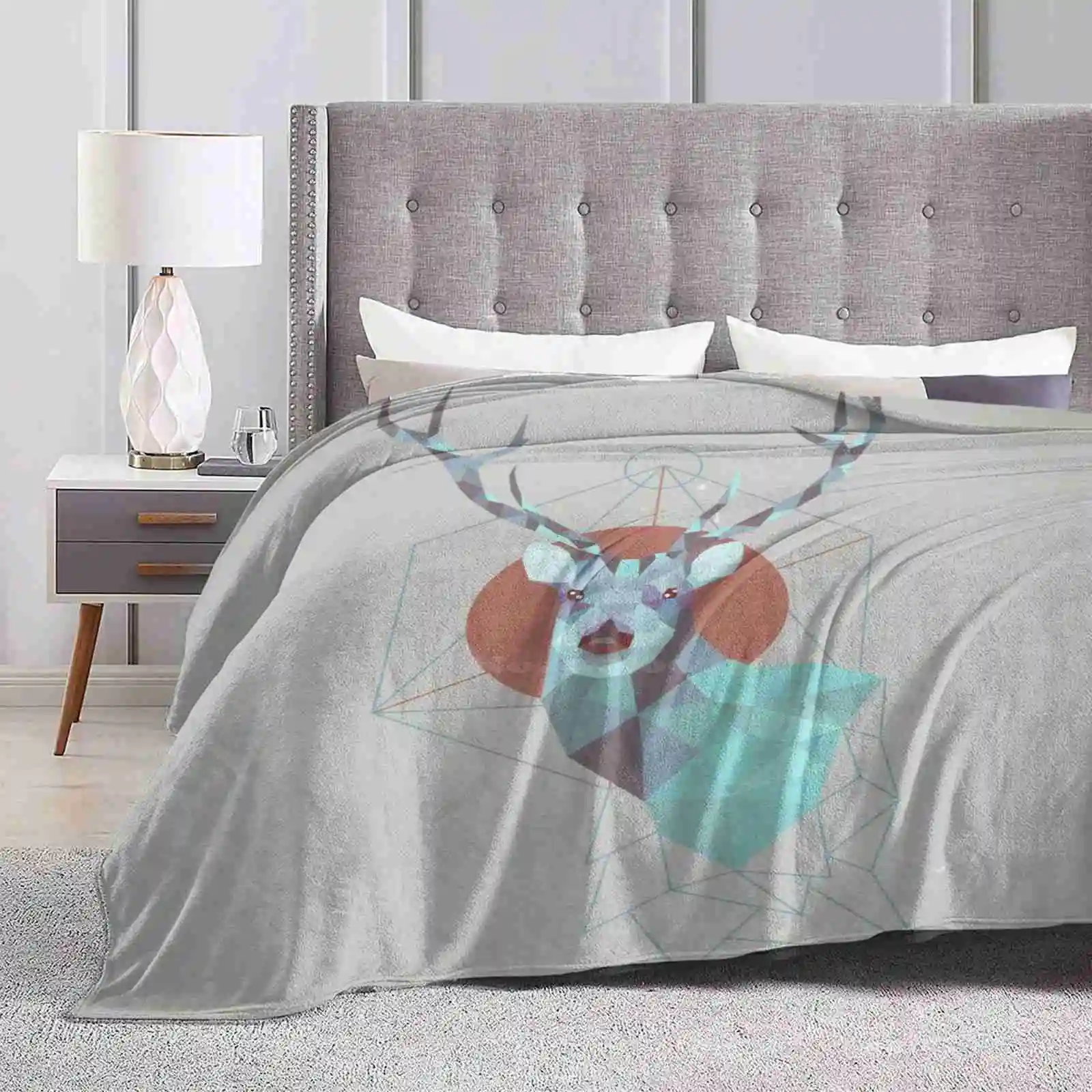 Edgy Deer Nuovo Arrivo Moda Tempo Libero Caldo Flanella Coperta Cervo Cervo Linee Grigie Geometria Triangoli