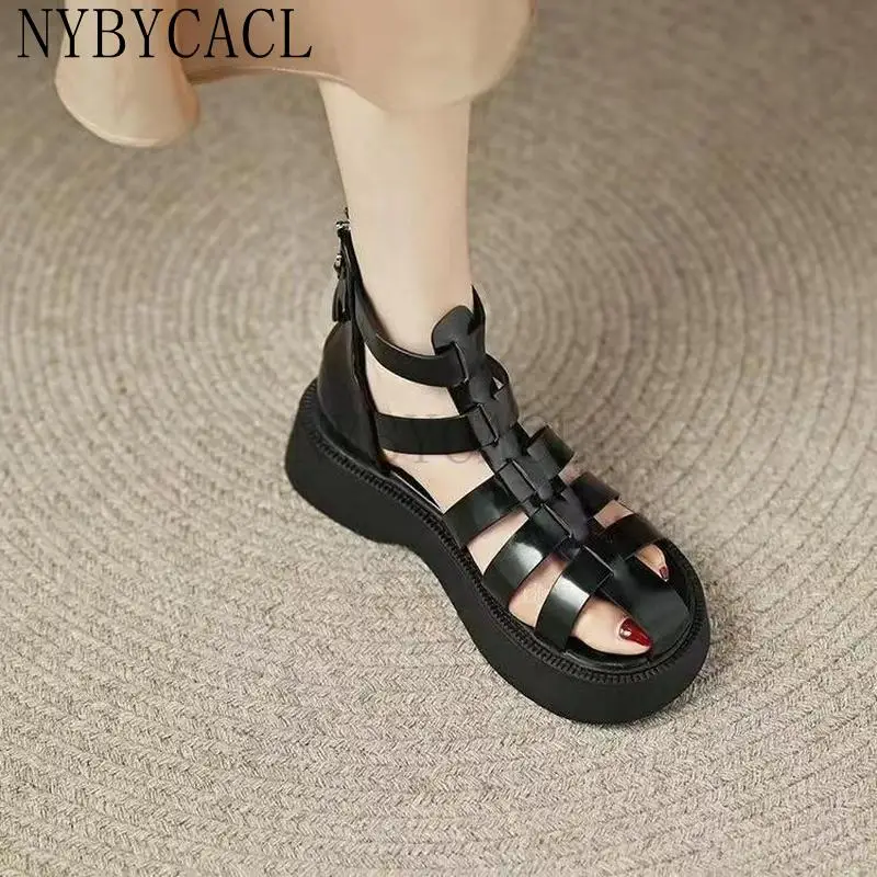 Fashion Womens Shoes 2022 Clogs With Heel Cross-Shoes Sandals Straps Muffins shoe Breathable All-Match Suit Female Beige New