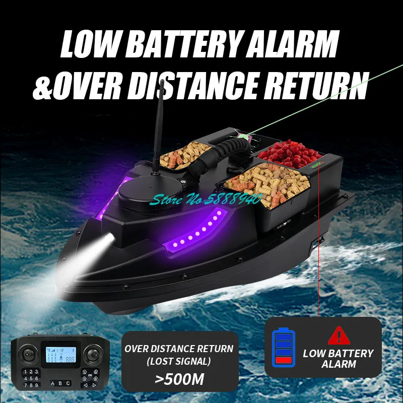 500M 2KG Loading Large Remote Control Fishing Bait Boat 100GPS Fixed Speed Cruise Auto Return 4 Hopper RC Fishing Lure Bait Boat 4