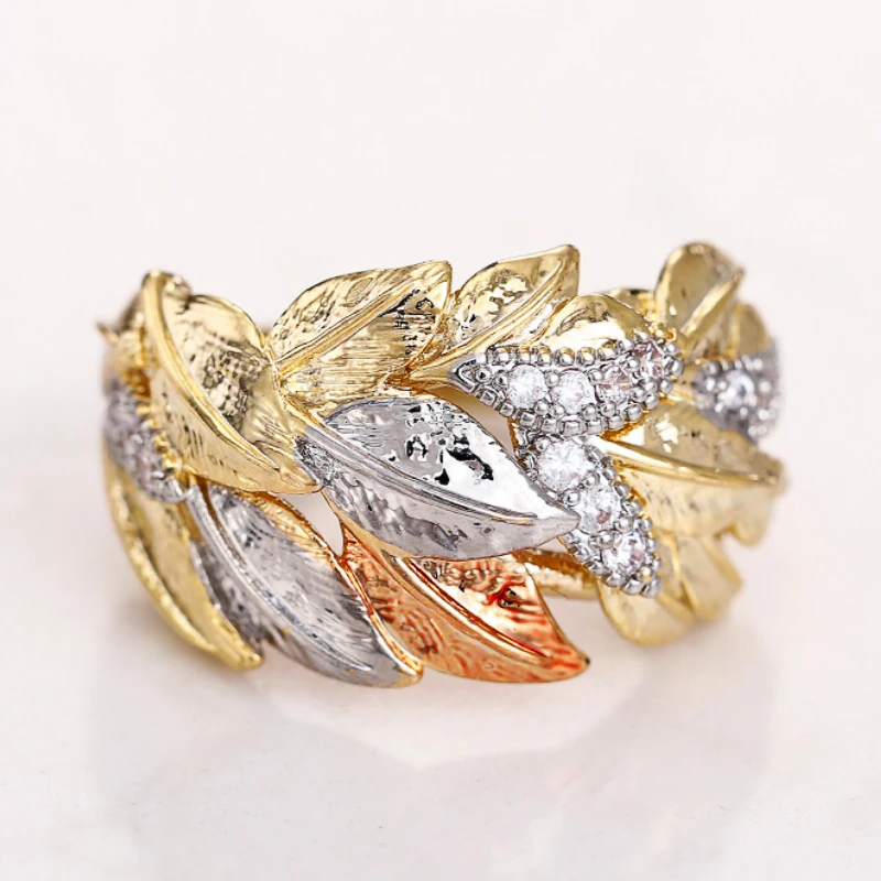 Huitan Three-tone Leaf Design Finger Rings for Women Inlaid Dazzling Cubic Zirconia New Fashion Wedding Band Luxury Lady Jewelry Seb32cad7f02e4a1dae03c2216fe52b0fR