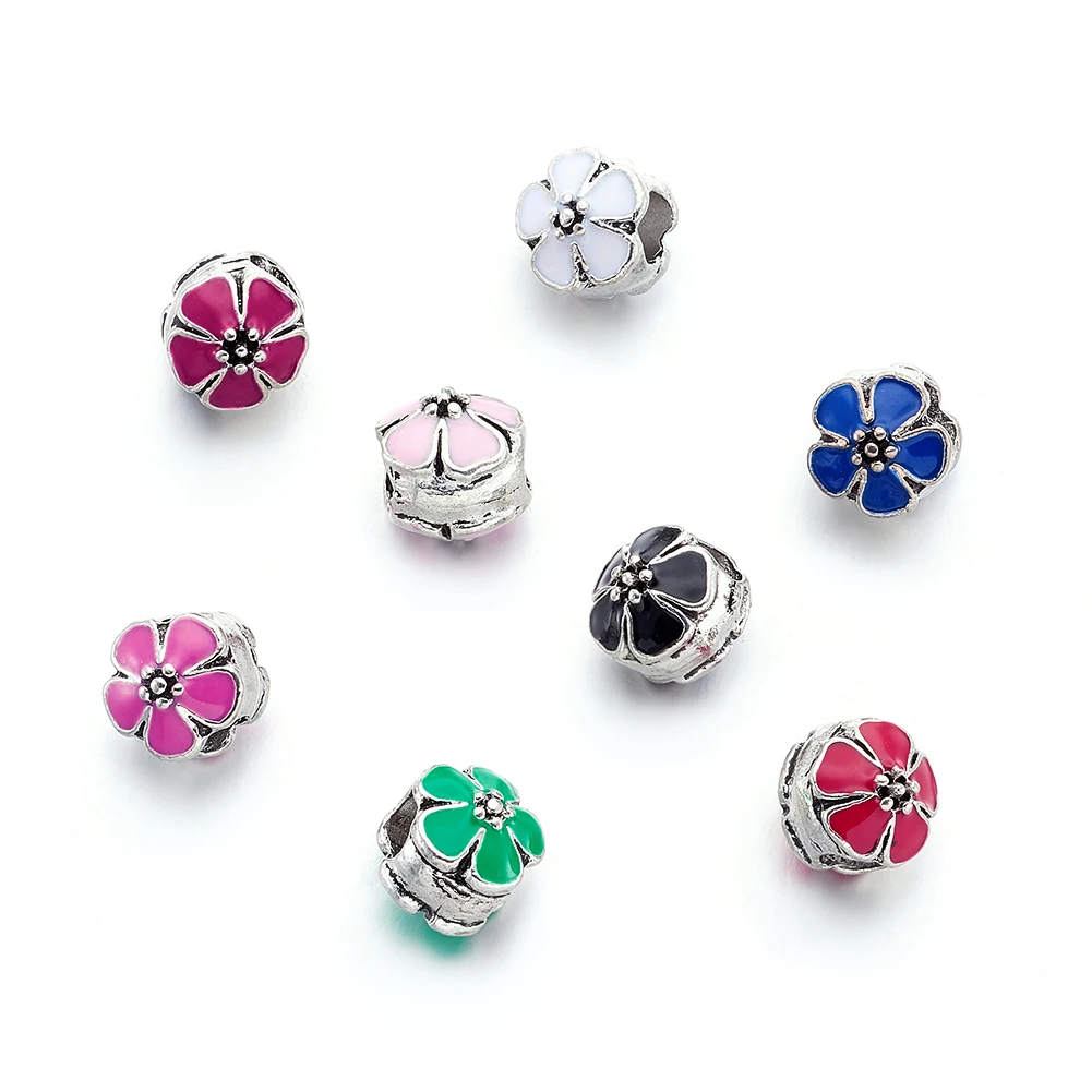 50Pcs Alloy Rhinestone European Beads Mixed Color Rondelle Large Hole Beads Spacer For DIY Charms Bracelet Jewelry Making