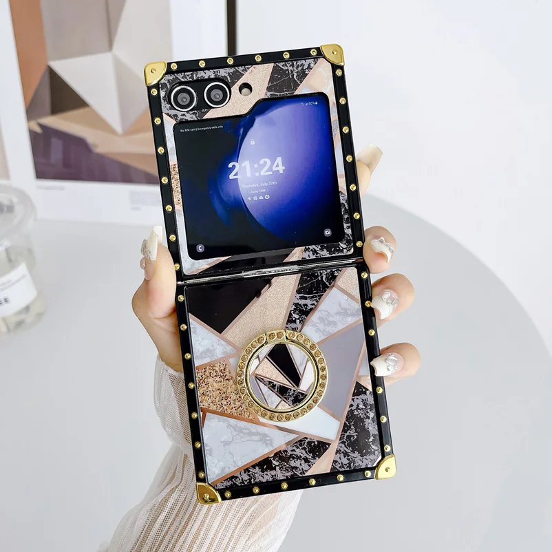 Luxury Leather Ring Case with Gold Stand – Premium Phone Cover