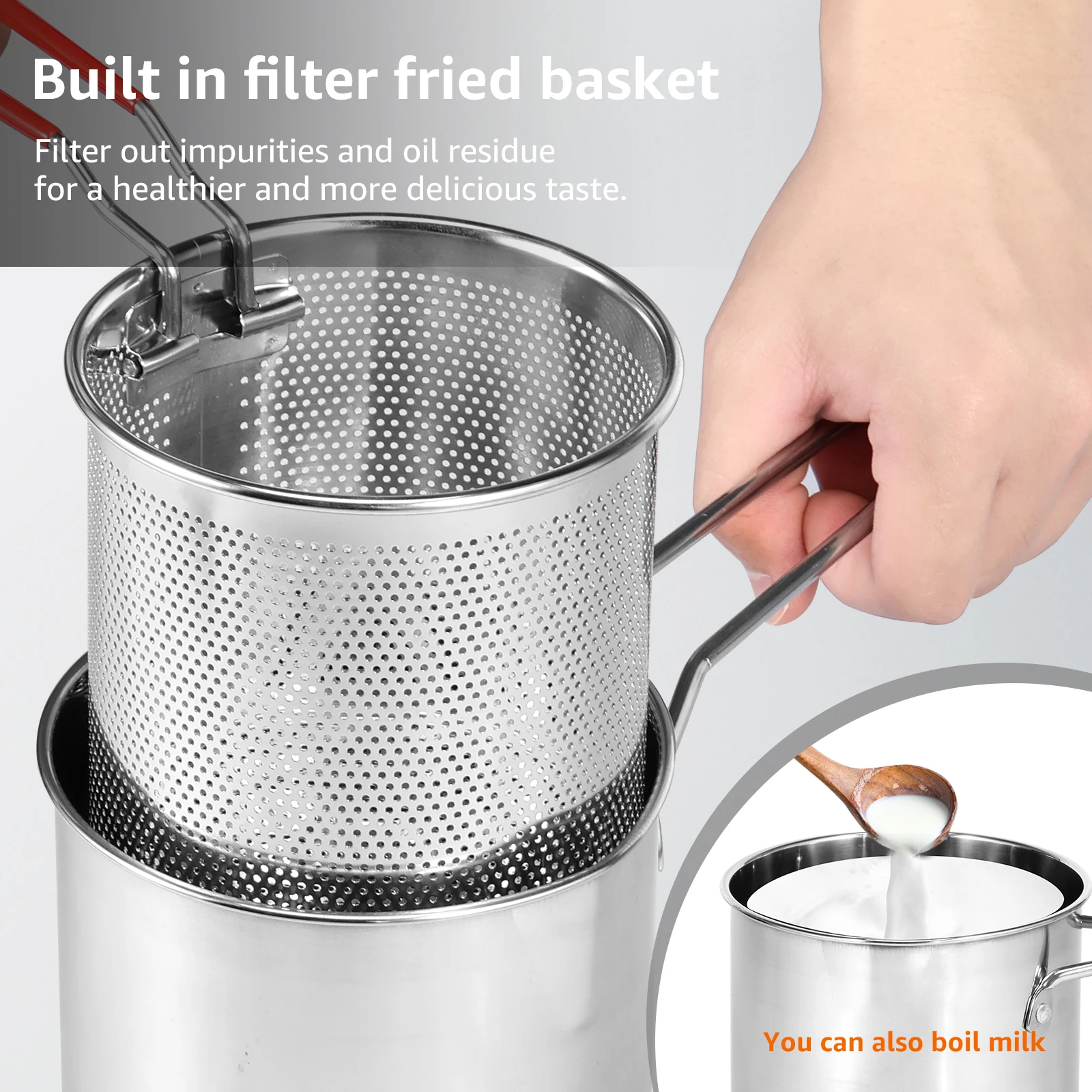 Description Picture 5 of itemDeep Fryer Pot with Basket and Lid Stainless Steel Deep Fryer Pasta Strainer Basket Fries Fish Chicken Fried Food Cooking Pot