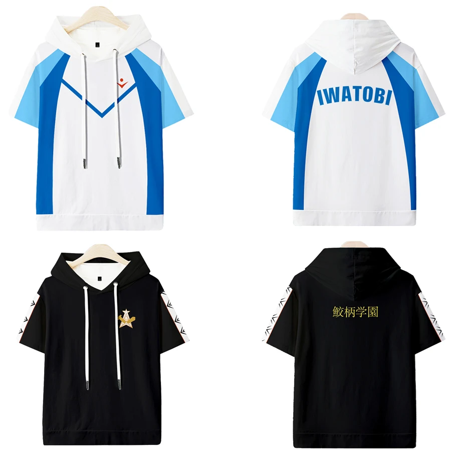 Anime Free! Iwatobi Swim Club Haruka Nanase Rin Matsuoka Cosplay Summer  Short Sleeve Hooded T-shirt Casual Loose Pullover Tops, image size:900x900
