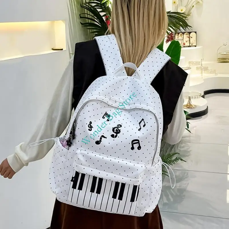 Simple Lovely Piano Pattern Backpack Large Capacity Daypack College Middle School Bookbags Fashion Preppy Bag for Women Girls 3