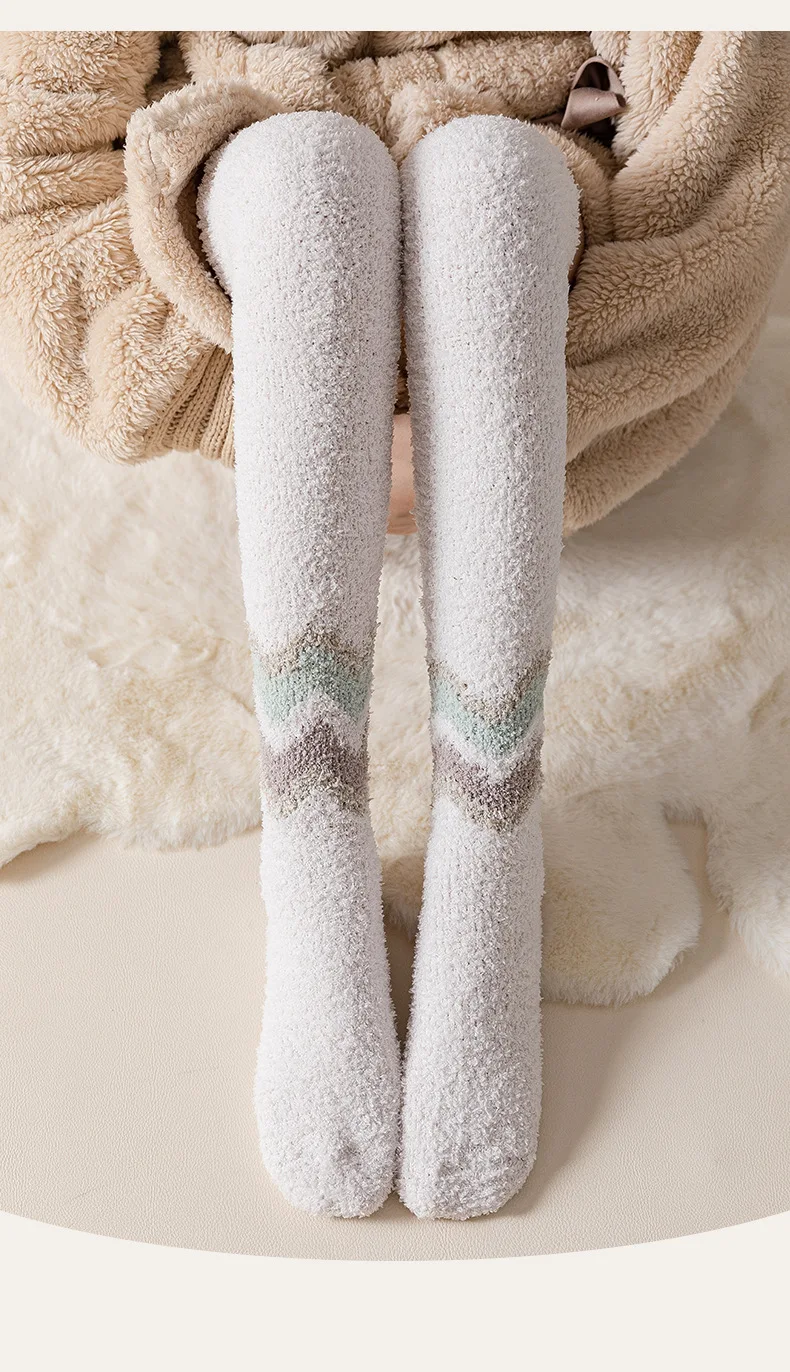 Autumn and winter, plush, thickened coral wool, long tube, warm floor, sleep, knee length hosiery, towel, high tube