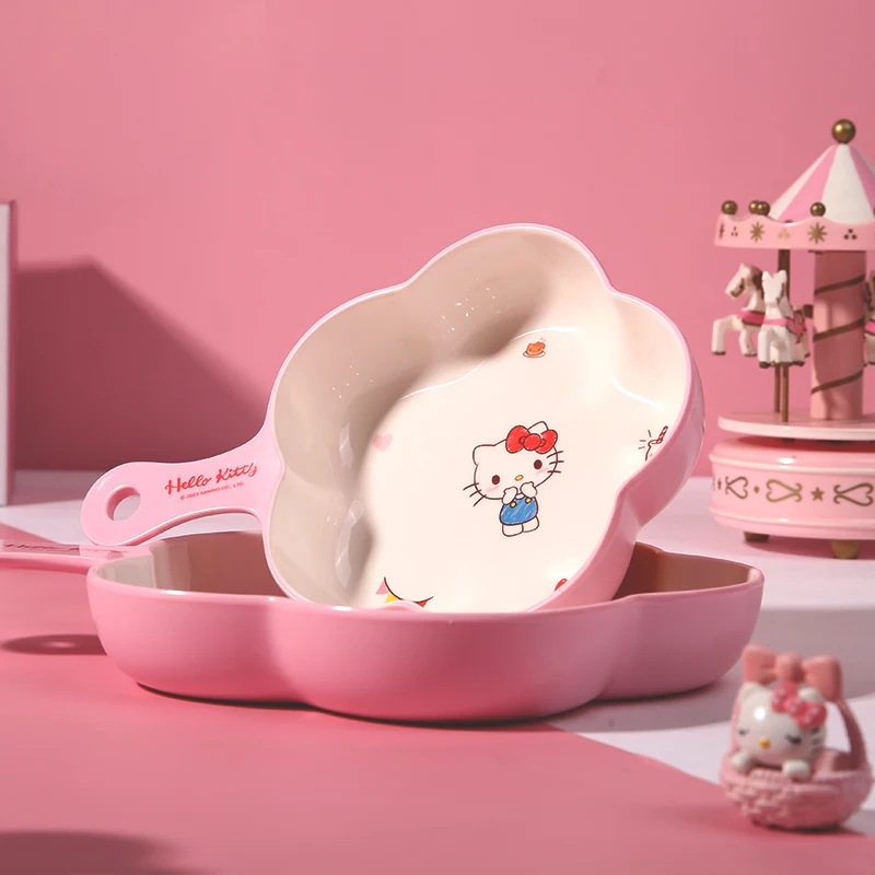 1pc Sanrio Hellokitty Tableware Safe And Heat-Resistant Three Grid Plate Spoon Handle Cup Melamine Tableware For Cutlery Bowl