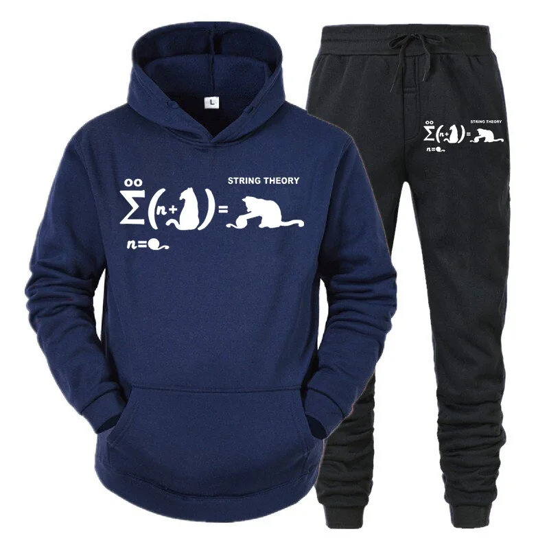 Conjunto de ropa deportiva para hombre con estampado de gato y mecánica cuántica, sudadera con capucha y pantalones deportivos divertidos, conjunto para correr en la calle