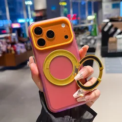 Luxury Color - Block Magnetic Phone Case with 360° Rotating Stand and Shockproof Protection for iPhone 18 (Pink)