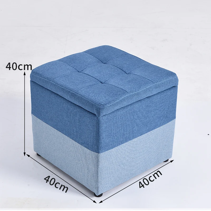Minimalist Wooden Storage Ottoman with Fabric Seat