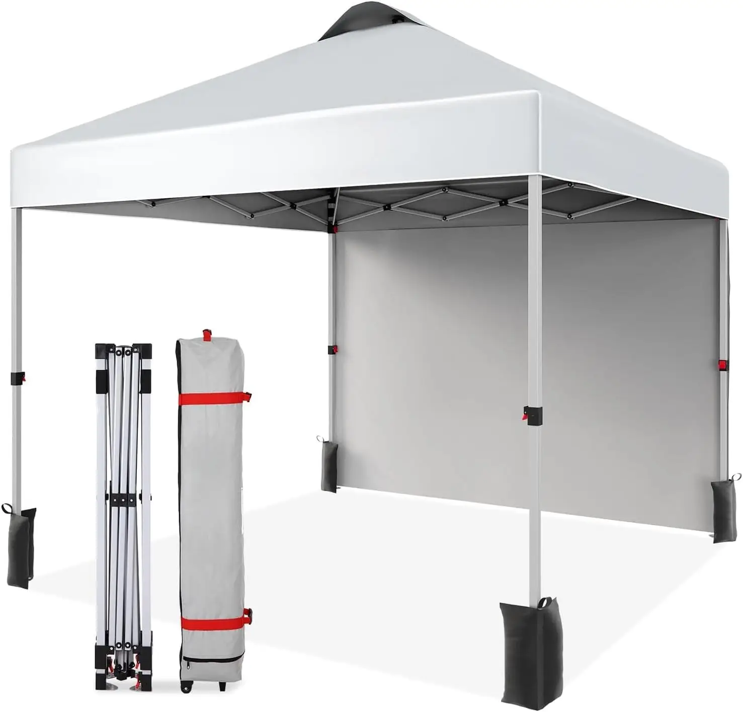 10x10 Commercial Pop Up Canopy,Outdoor Pop Up Canopy with 1 Sidewall, Portable Canopy, 4 Stakes, 4 Ropes, Weight Bags