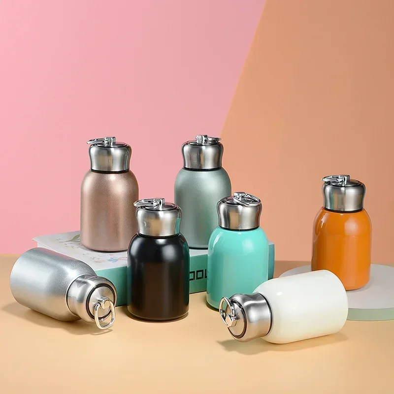 Thermal Mug Stainless Steel Thermos Bottle Thermal Water Bottle Stainless Steel Water Bottle Stainless Steel Thermos Cup Stainless Steel Thermal Container 300ML Stainless Steel Vacuum Flask with Lifting Ring Double-layer Vacuum Water Bottle Thermos Cup for Student