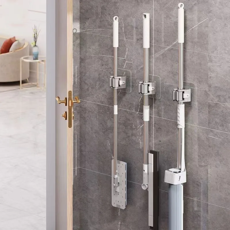 1PC/4PCS Self-adhesive Wall Mounted Mop Organizer Holder Wall-Mounted Waterproof Storage Rack Broom Hanger Hooks Household Tools