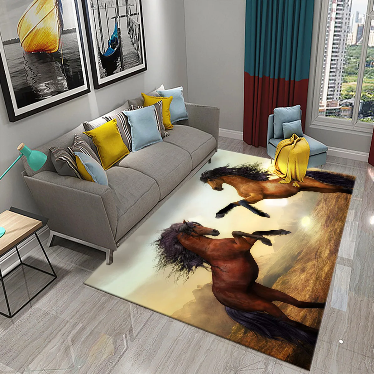 3D Horses Carpet for Living Room Sofa Area Rug Bedroom Bedside Decor