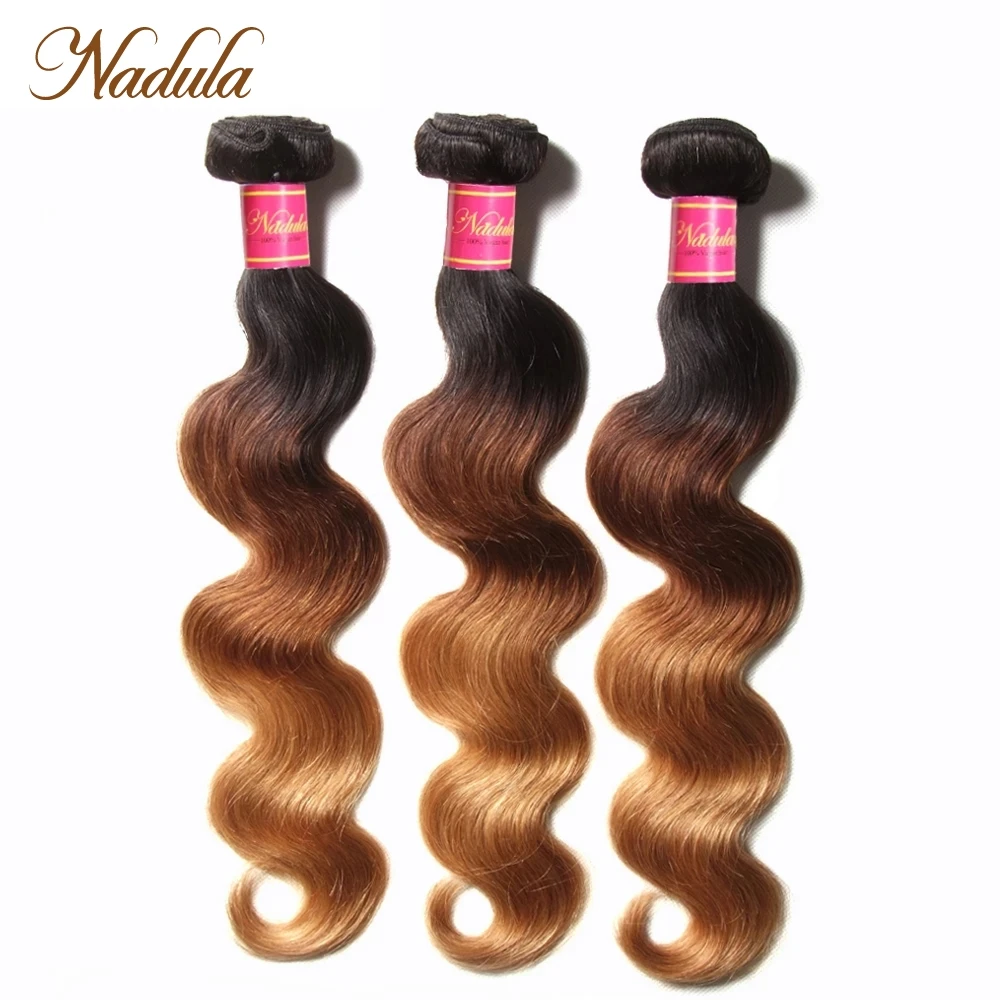 Nadula Hair 3 Bundles/Lot Peruvian Hair Body Wave 3 Bundles Human Ombre Weaves T1b/4/27 Color Remy Extensions