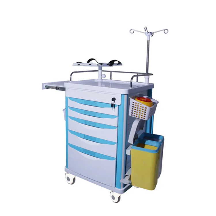 

BT-EY005 Cheap Hospital mobile ABS plastic medical emergency resuscitation trolley medicine crash cart with 5 drawers price