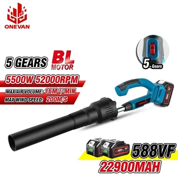 ONEVAN 5 기어 브러시리스 송풍기, 무선 송풍기, 고출력 배터리 송풍기, 정원 전동 공구, Makita 18V 배터리용, 52000RPM