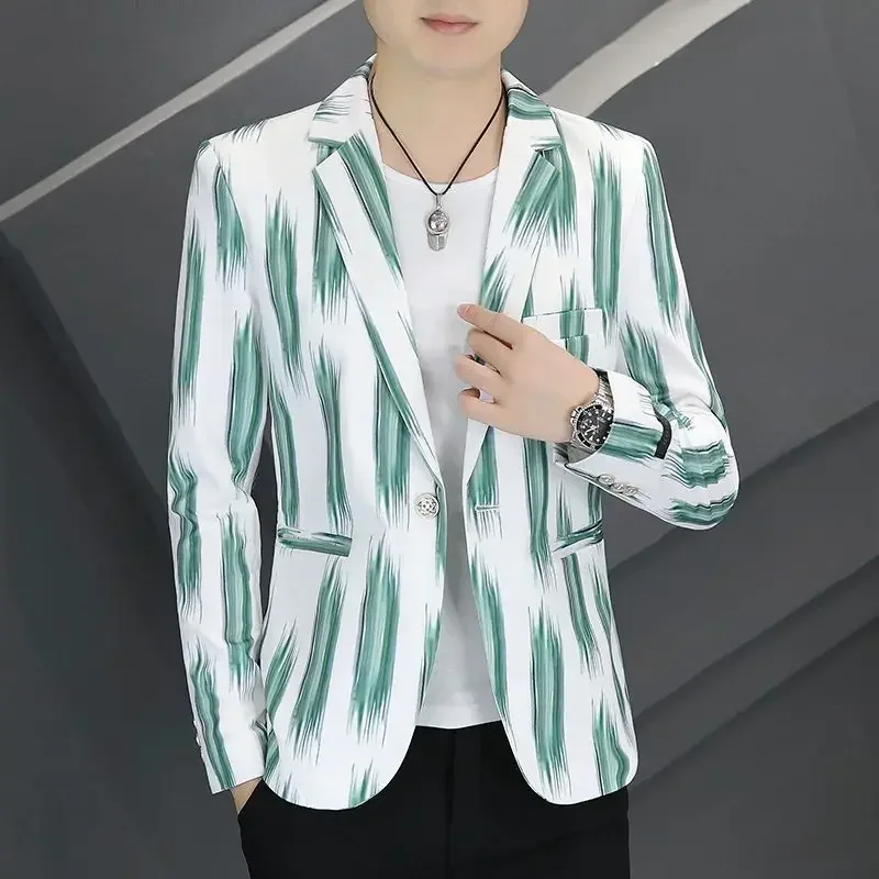thumbnail image 1 of Abrigos Chaqueta para Hombre Trajes y Blazers de Hombre de Botonadura Sencilla Blanco Rayado Nuevo en Ropa Casual Original Elegante Verano Primavera, 1 of 5