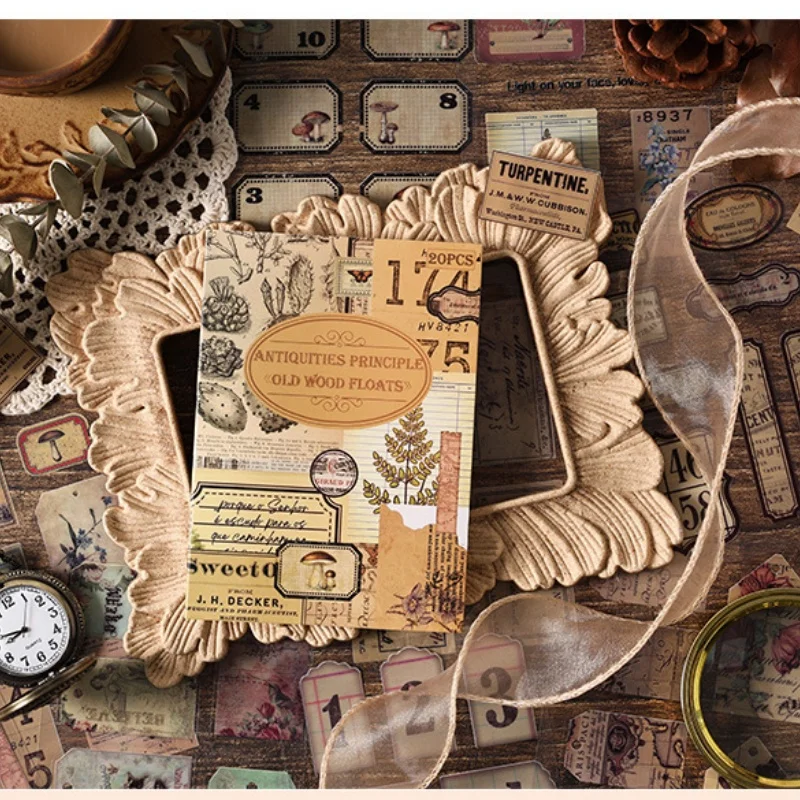 20Pcs 빈티지 스티커 책 PET 재료 DIY 스크랩북 콜라주 문구 장식 잡지 미적 스티커