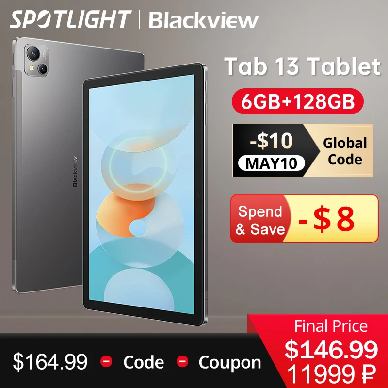  【World Premiere】 Blackview Tab 13 Tablet Pad MTK Helio G85 Octa core 6GB+128GB 7280mAh 10.1'' FHD+ Display android 13MP Camera 