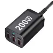 شاحن سريع USB C بقوة 200 واط 6 منافذ