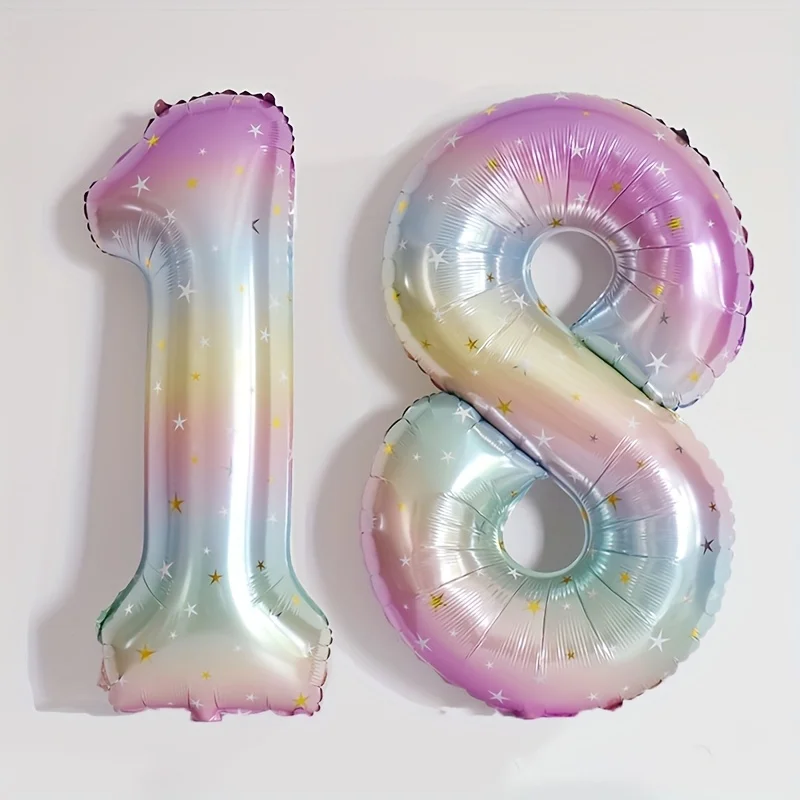 Pastel Rainbow Number Balloon - 40inch Star Sky Gradient Birthday Decoration