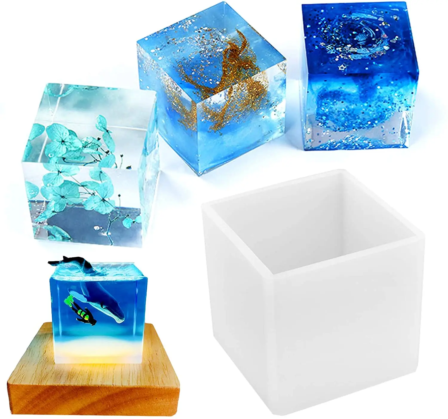 1Pcs LED Night Light Wooden Square Base Holder Display Stand For Crystals Glass Ball Illumination Home Decoration Handicraft