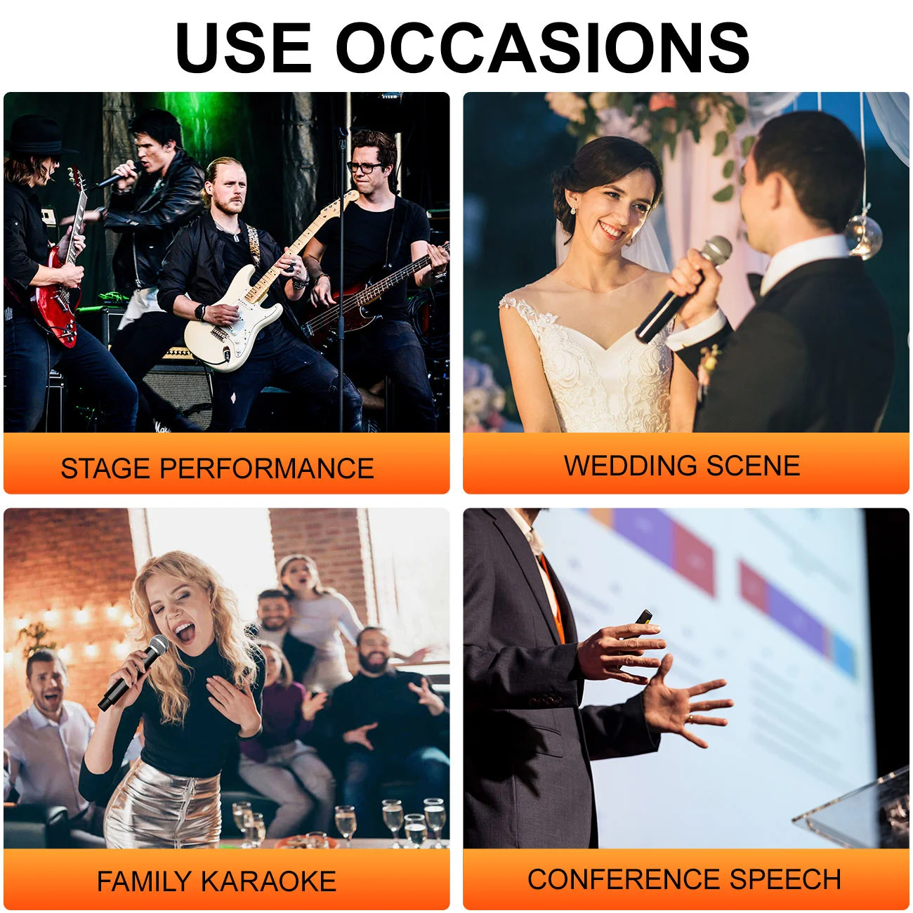 FLALWREO Wireless Microphone Handheld 4 Channel UHF Fixed Frequency Dynamic Microphone For Karaoke