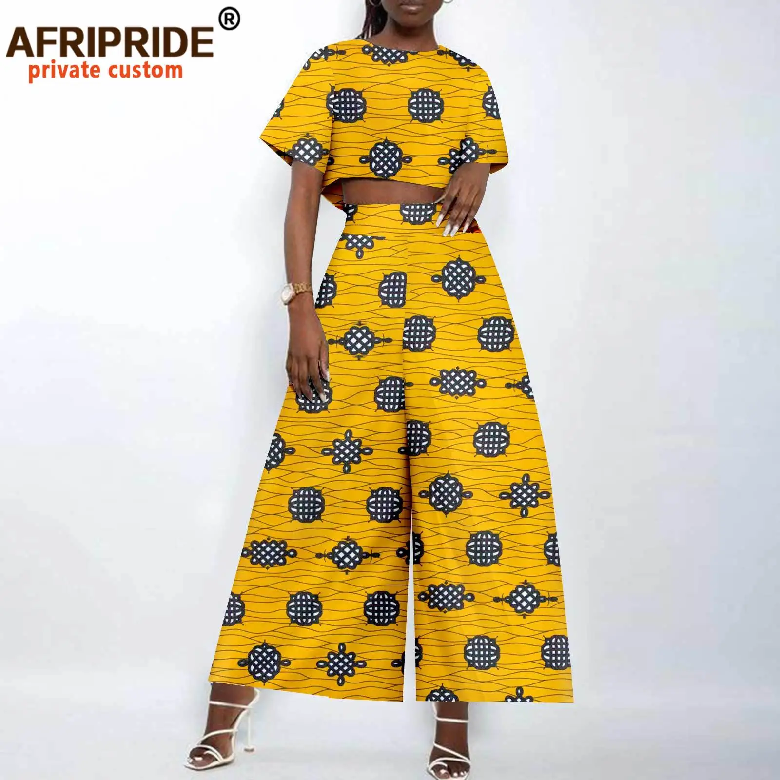 Ropa africana para mujer, Top corto y pantalones de pierna ancha, conjunto de 2 piezas, trajes estampados, moda elegante Vintage, atuendo Ankara A 2326002 1