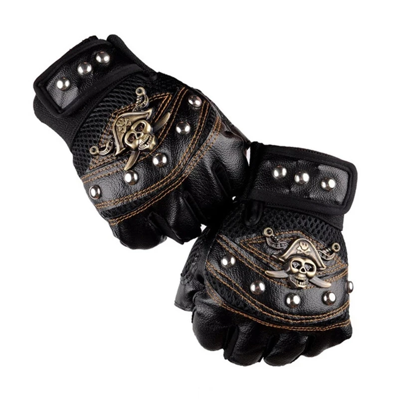 

Punk Skulls Rivet PU Leather Gloves Men Women Fashion Hip Hop Anti-slip Half Finger Gloves Summer Cycling Motorcycle Accessories