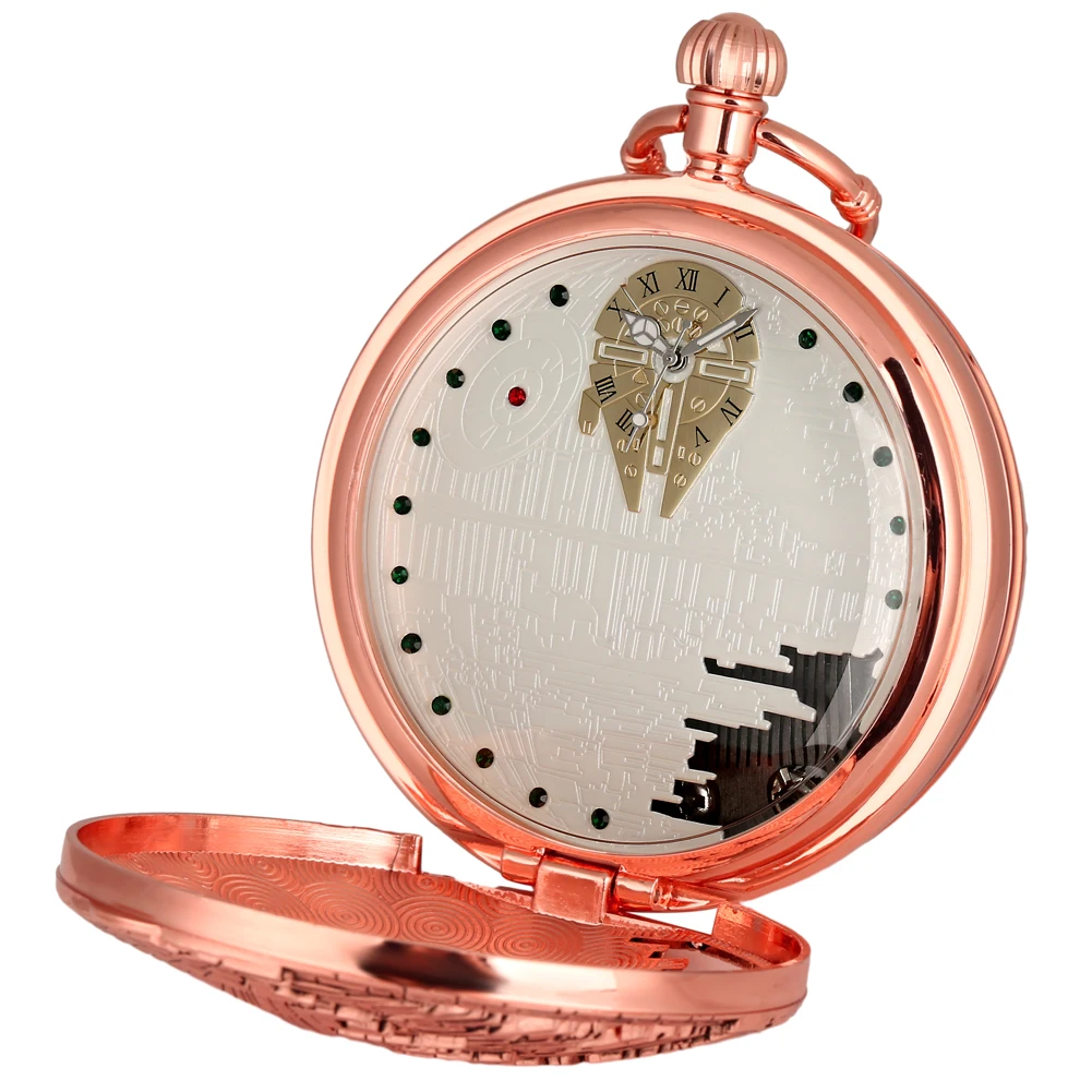 Musical Pocket Chain Watch Luxury Rose Gold Clock Spaceship Dial Design Quartz Music Watches Best Presents for Couples Parents