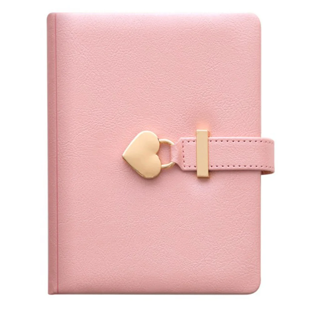 

Notebook Personal Diary with Lock Heart Shaped Key PU Leather Note Book for Weekly Planner School Stationery,Pink