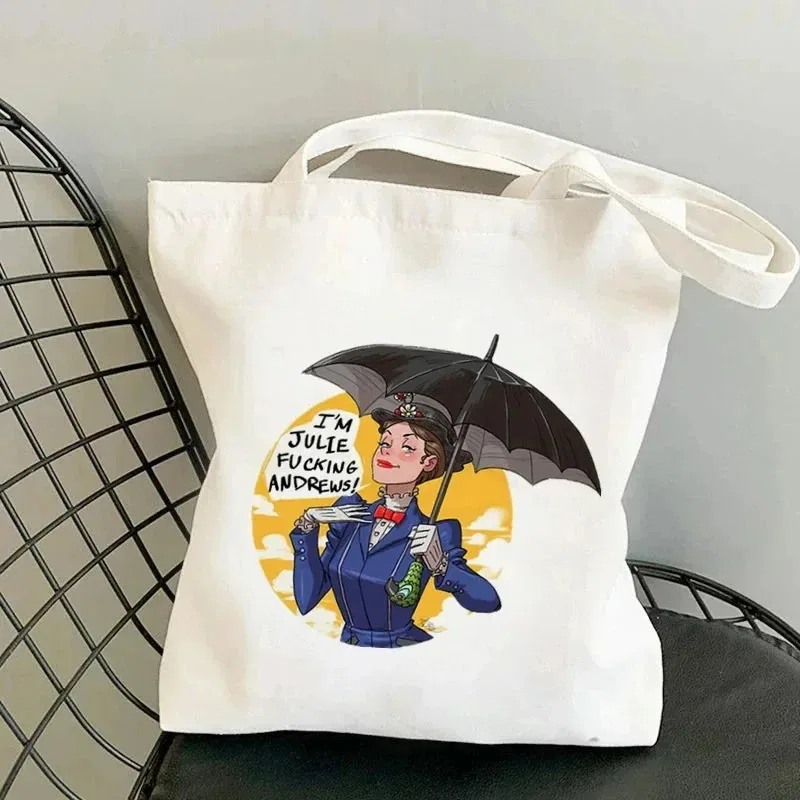 Women Shoulder Bags Mary Poppins Print Harajuku Canvas No Zipper Tote Handbag Large Capacity Shopping Bag Reusable Girl Handbags 3