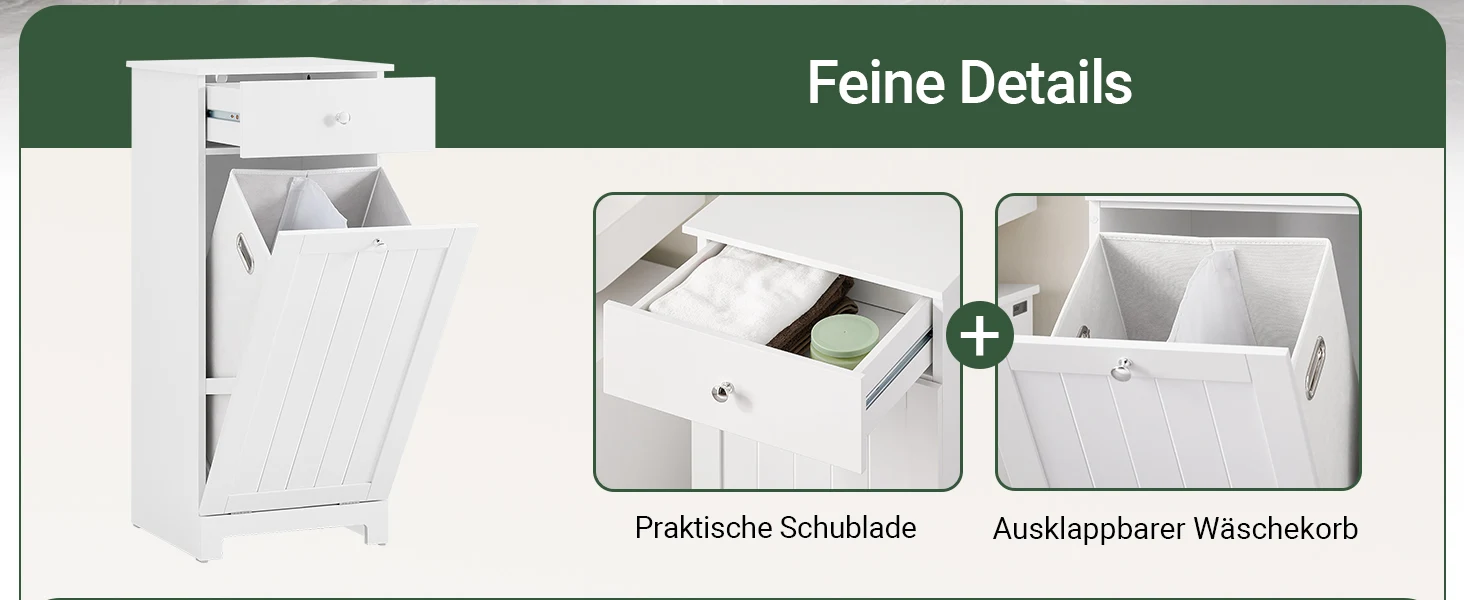 SoBuy BZR21-II Badezimmerschrank mit Wäschekorb - Badmöbel aus MDF mit ausklappbarem Wäschesack, 40x90x38cm – Detail 2