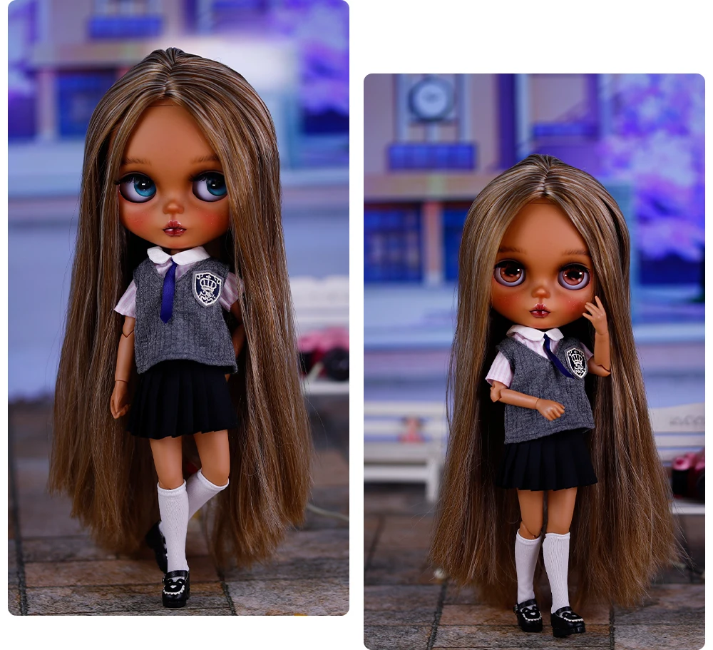 Anjelica – Premium Custom Neo Blythe Doll with Multi-Color Hair, Dark Skin & Matte Cute Face 15