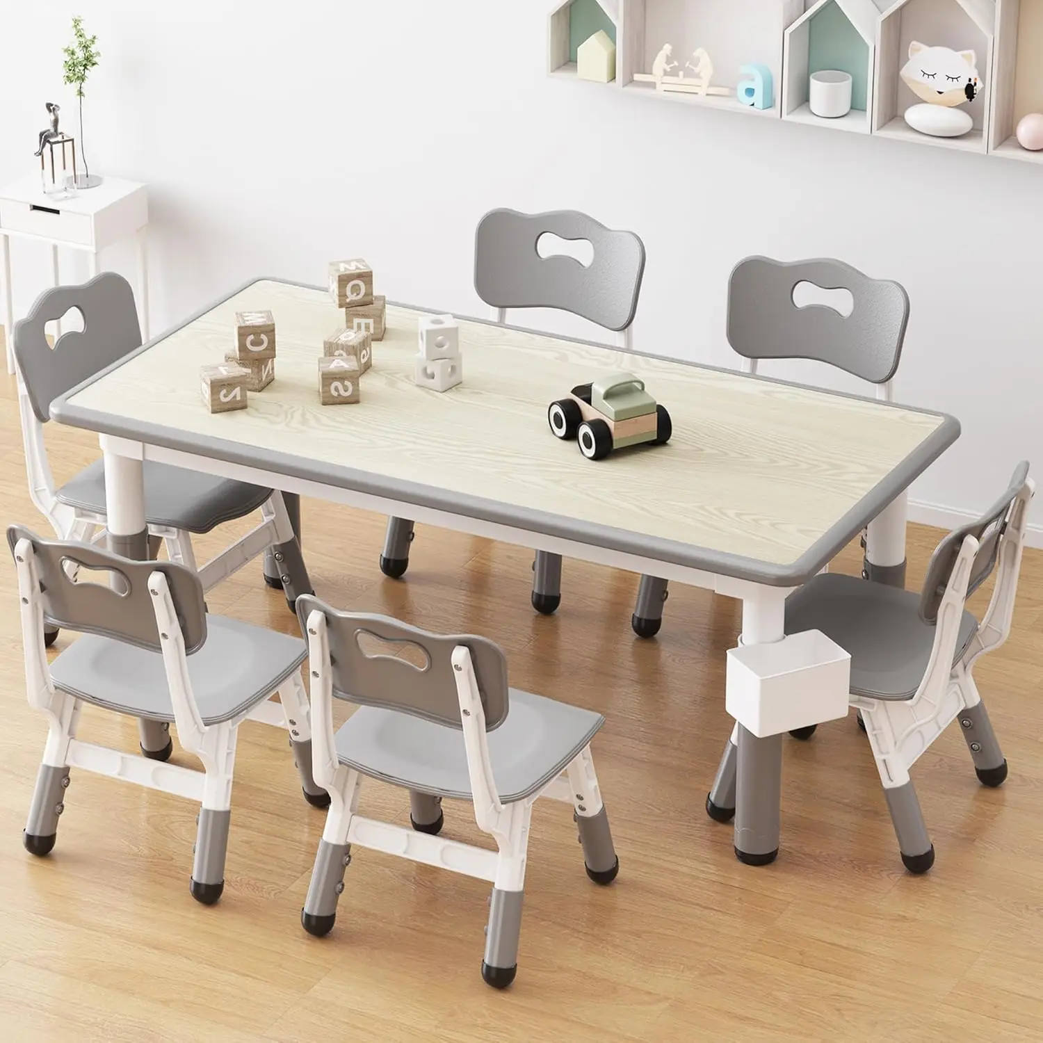 Kindertisch und 6-Stühle-Set, höhenverstellbarer Kleinkindtisch und Stühle-Set mit abwischbarer Oberfläche für den Heimgebrauch in Klassenzimmer – Detail 2