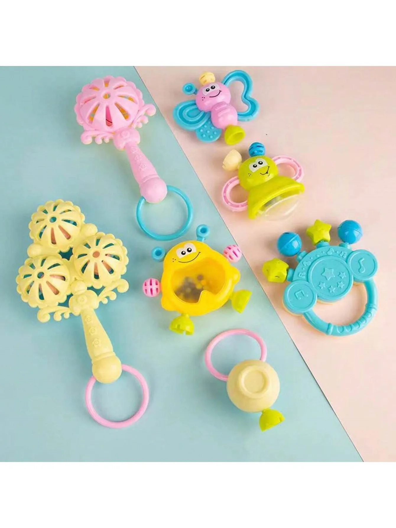 Random color Baby hand grasp ball rattles fitness soft rubber hand rattles string teether infant 0-1 years old educational toys 2