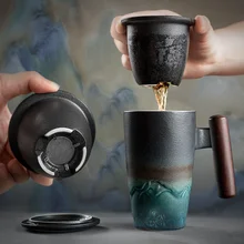 Handmade ceramiczna kawa i kubek do herbaty duży ceramiczny sitko kreatywny Retro kubek tradycyjny kubek do herbaty kubek ceramiczny zestaw upominków biznesowych