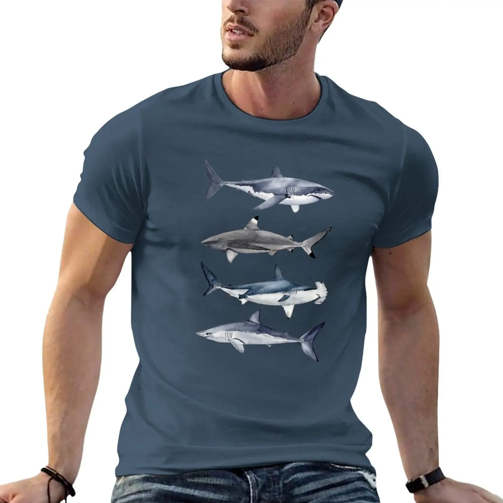 

New Sharks T-Shirt anime t-shirts man hippie clothes animal print shirt for boys t shirts for men cotton