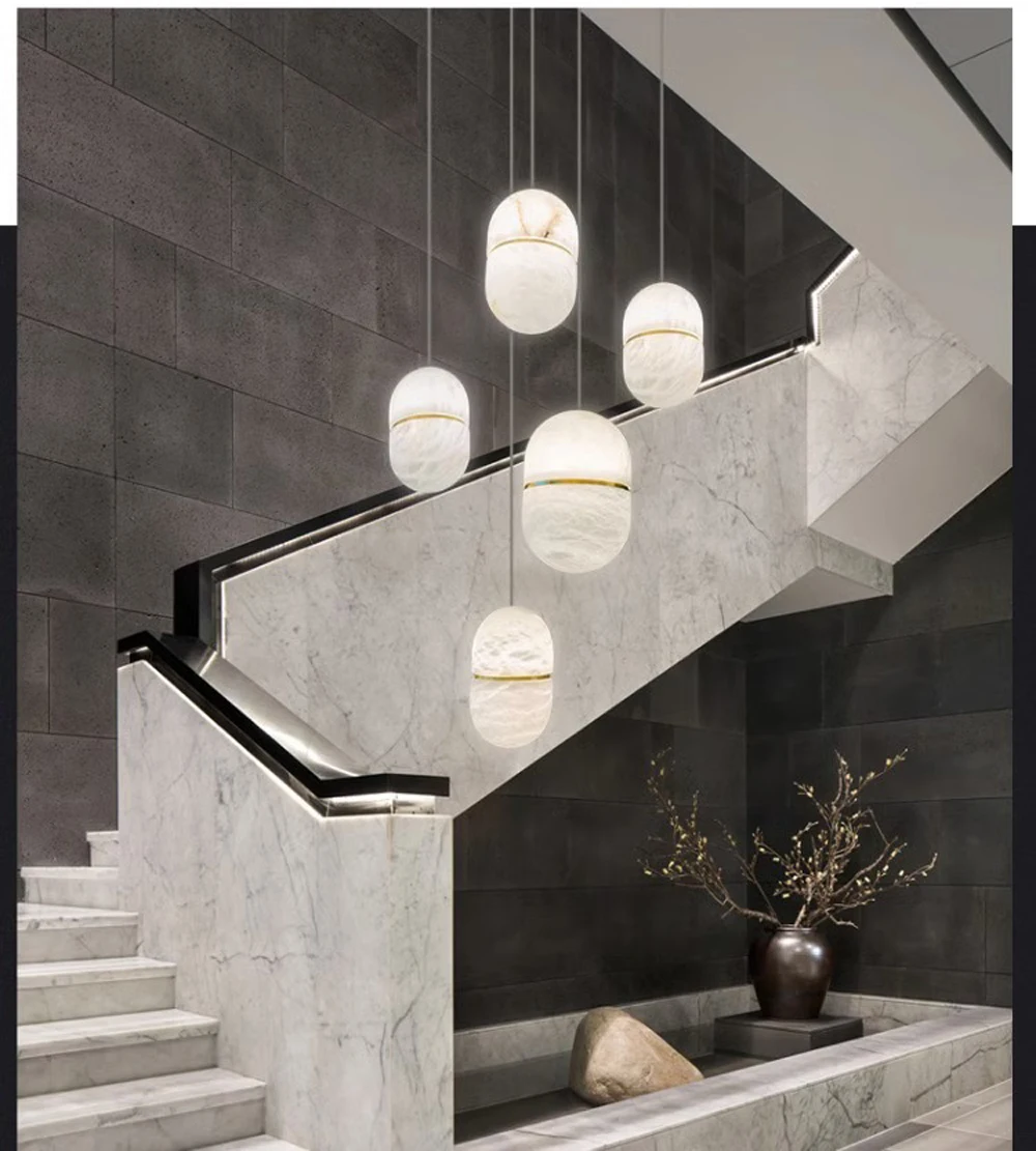 Moderne Stein Pendelleuchte Luxus Weiß Marmor Pendelleuchte Für Wohnzimmer Flur Kunst LED Esszimmer Hängeleuchte – Detail 12