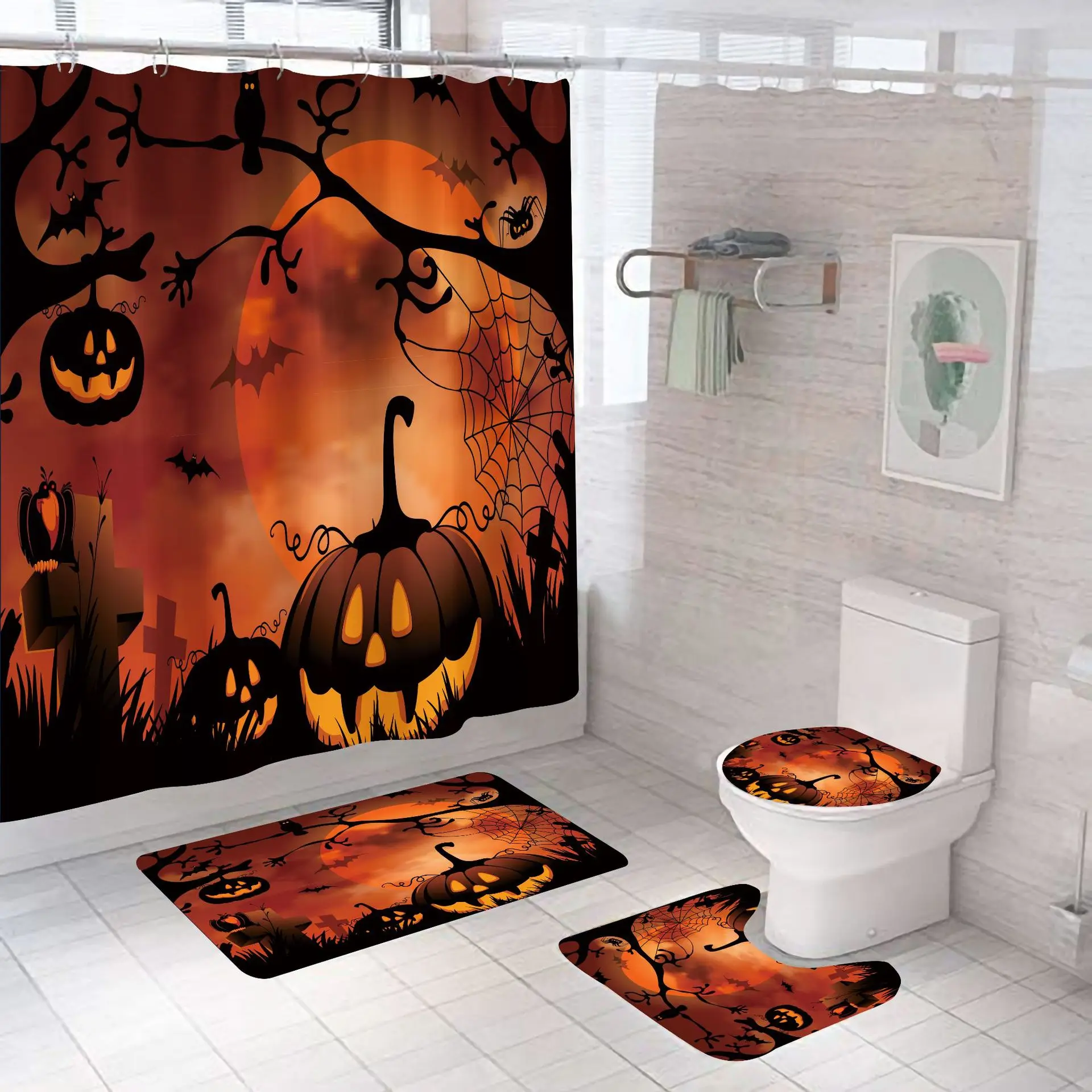 

4 шт., занавески для душа с тыквами на Хэллоуин