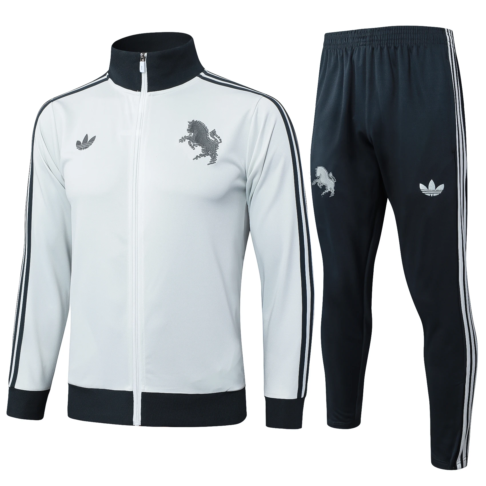 Adidas Soccer Jerseys Men Professional Trendy Multi-functional Zippered Sportswear Football Training Suit Set White Black