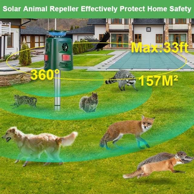 Ultrahangos Állati Visszatelepítő Napenergia Visszataszító 360 ° -Os Érzékelő Hangja Fényekkel Vízálló Kerti Fonalhoz - Image 3