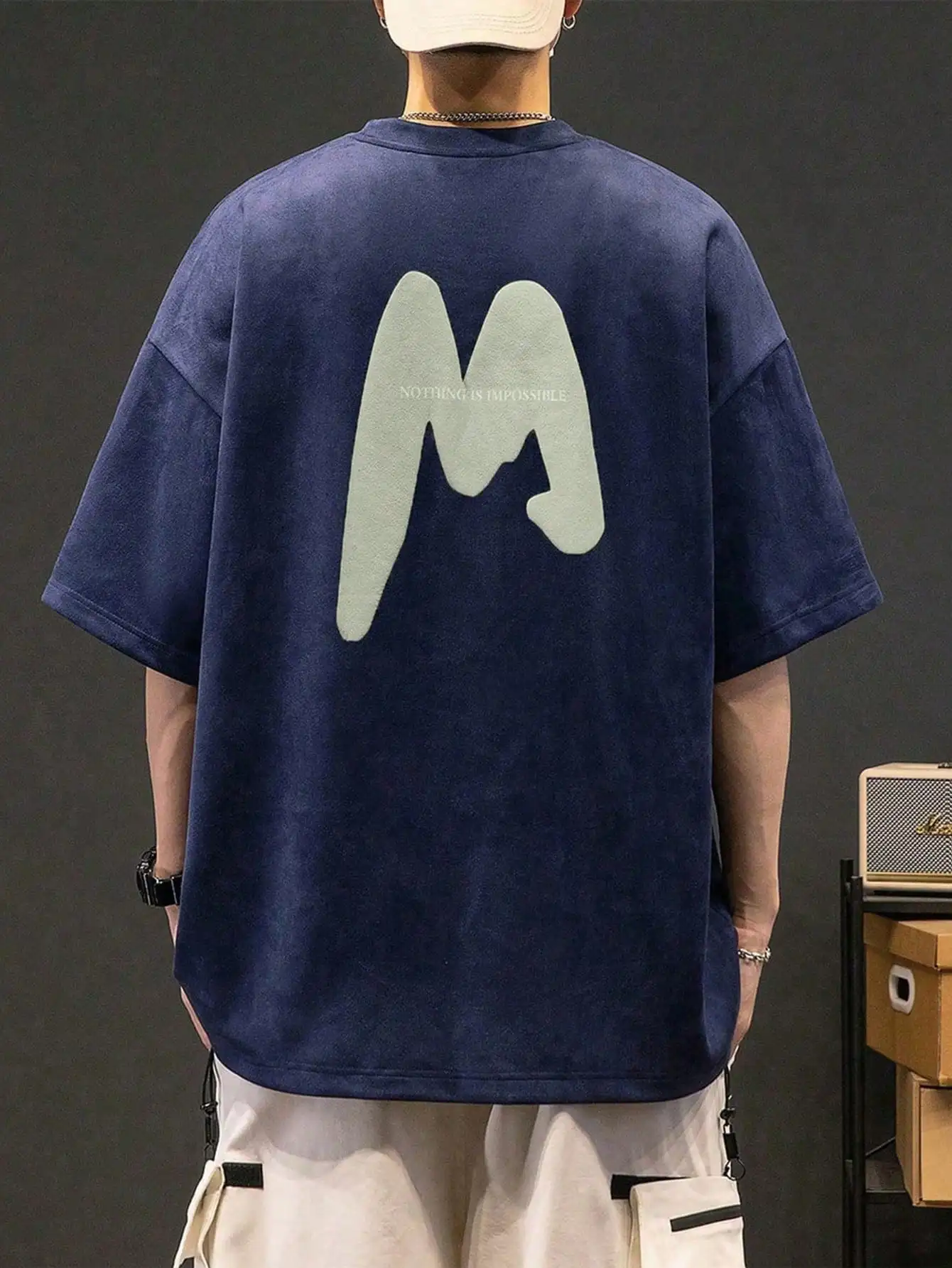 Men's fashion casual retro trend foam print round neck short sleeves