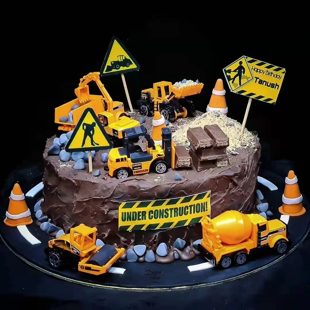 Geburtstags Gold Glitter Bulldozer 2 Cake Topper Cheer To