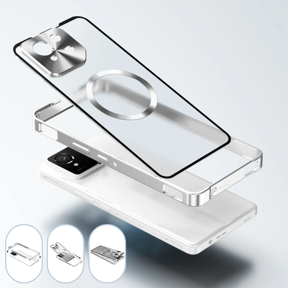 Frosted Backboard Shockproof Magnetic Armor Phone Case - Push Pull Design with Wireless Charging Compatibility