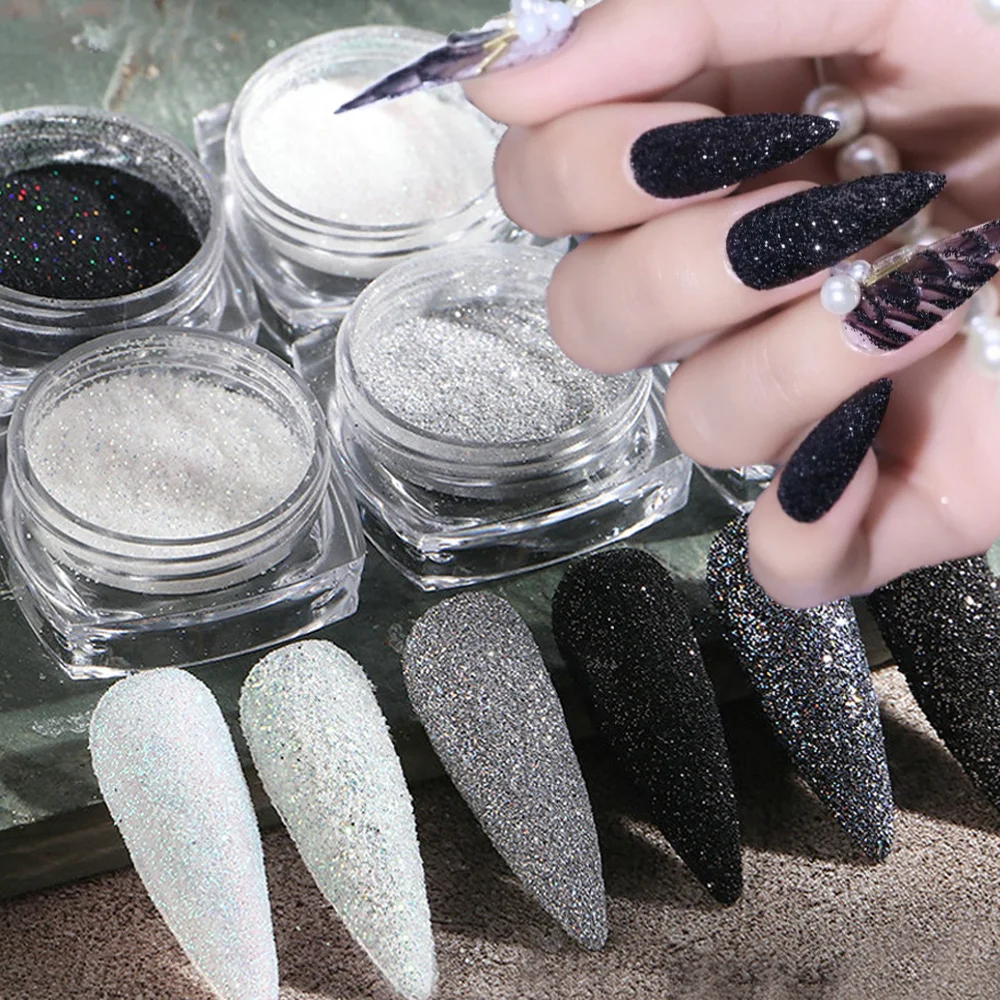 Poudre de sucre ongles argent  Nail Art paillettes noir argent-2023  noir/argent-Aliexpress