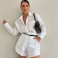 Women's Long Sleeve 2-Piece Set Casual Button Detail Shorts Outfit with Shirt Top Summer Fashion Female Suit - Image 2