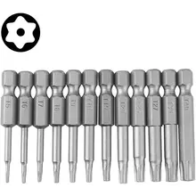

12pcs 1/4 Inch Hex Shank T5-T40 Torx Head Screw Driver Bit Set Security Tamper Proof Star 6 Point Screwdriver Kit Tools