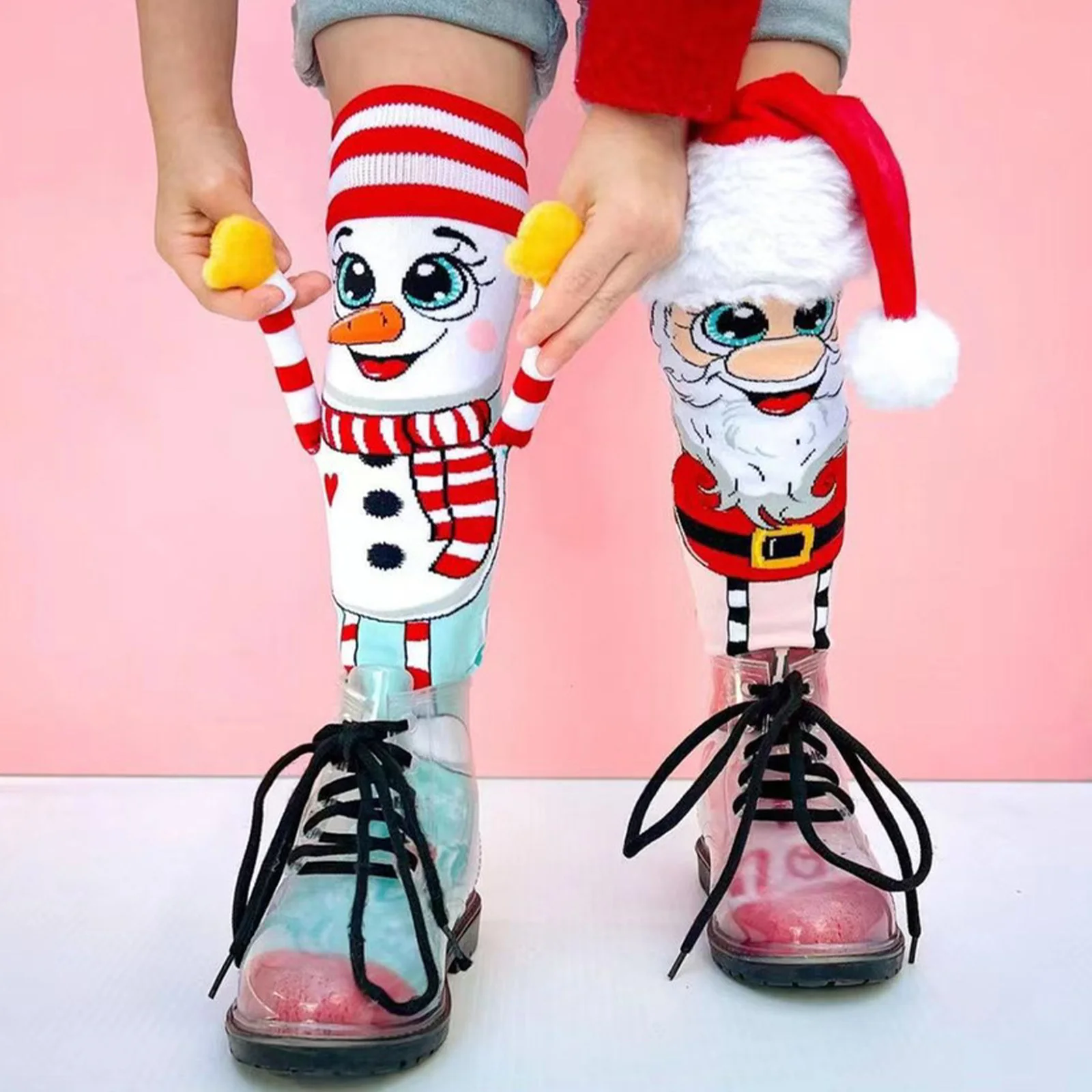 Christmas Stockings 1 Pair Creative Cartoon Christmas Stockings Regular Fit Christmas Present Socks Soft Decorate Santa Snowman Socks